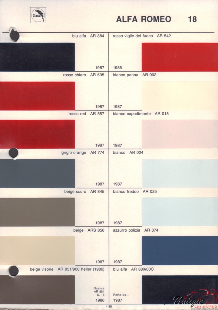 alfa romeo paint chart color reference alfa romeo colours chart